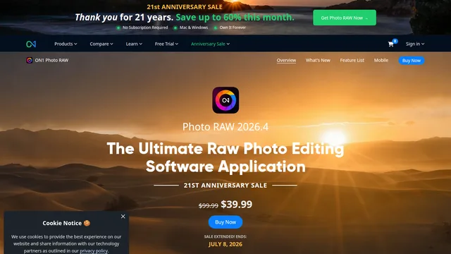 Главная страница ON1 Photo RAW