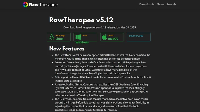 Главная страница RawTherapee