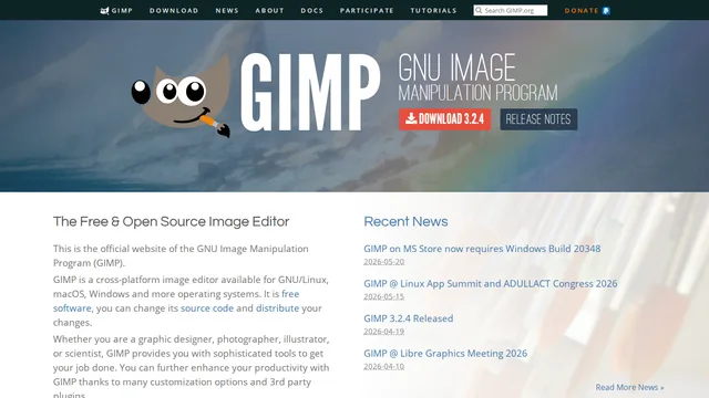 Главная страница GIMP