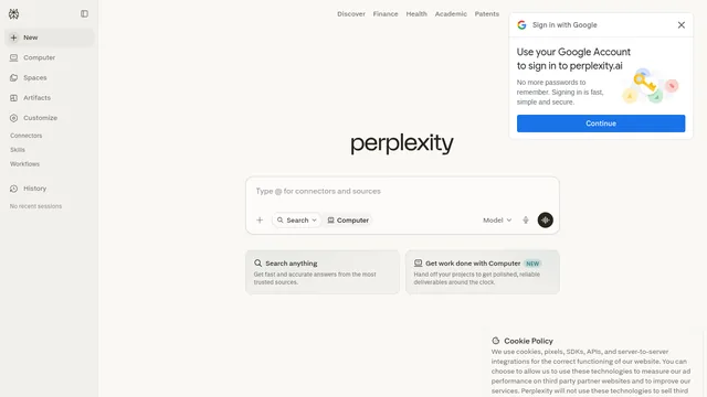 Главная страница Perplexity