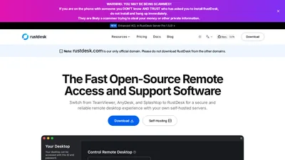 Главная страница RustDesk