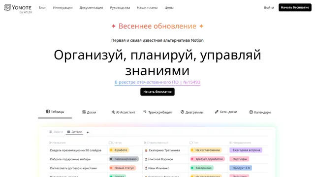Главная страница Yonote