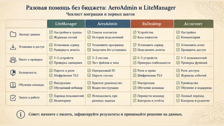Чеклист миграции / действий: Разовая помощь без бюджета: AeroAdmin и LiteManager