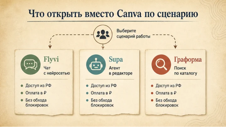 Схема сценариев с продуктами: Что открыть вместо Canva по сценарию