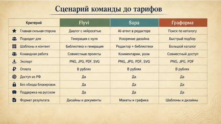 Таблица сравнения сервисов: Зафиксируйте, что вы теряете при уходе с Canva