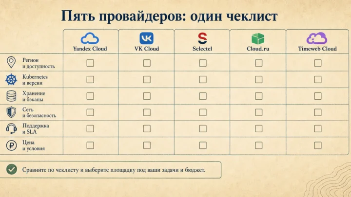 Чеклист миграции / действий: Сравните пять провайдеров Managed Kubernetes в РФ