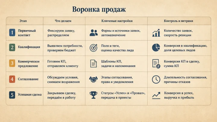 Чеклист миграции / действий: Воронка продаж, сделки и поля - минимальная настройка за день