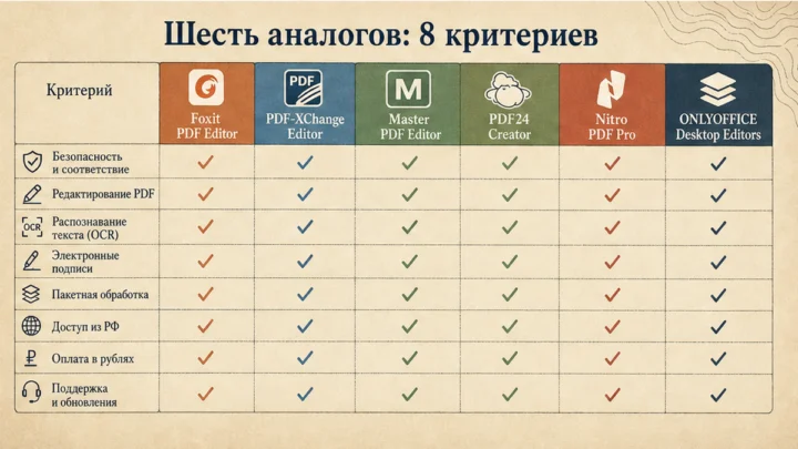 Чеклист миграции / действий: Сравните шесть аналогов Acrobat по восьми критериям