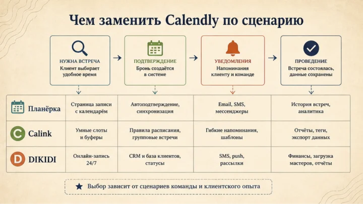 Схема сценариев с продуктами: Чем заменить Calendly по сценарию