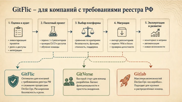 Схема сценариев с продуктами: GitFlic – для компаний с требованиями реестра РФ