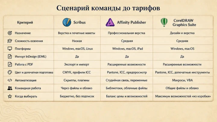 Таблица сравнения сервисов: Зафиксируйте, что вы теряете при уходе с InDesign
