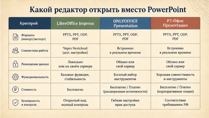 Таблица сравнения сервисов: Какой редактор открыть вместо PowerPoint