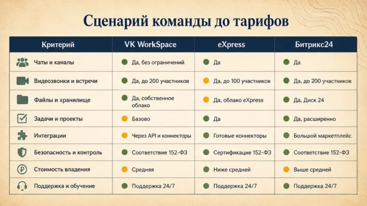 Таблица сравнения сервисов: Зафиксируйте, что именно теряете при отключении Teams