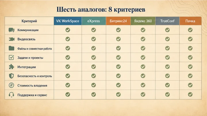 Чеклист миграции / действий: Сравните шесть аналогов Teams по восьми критериям