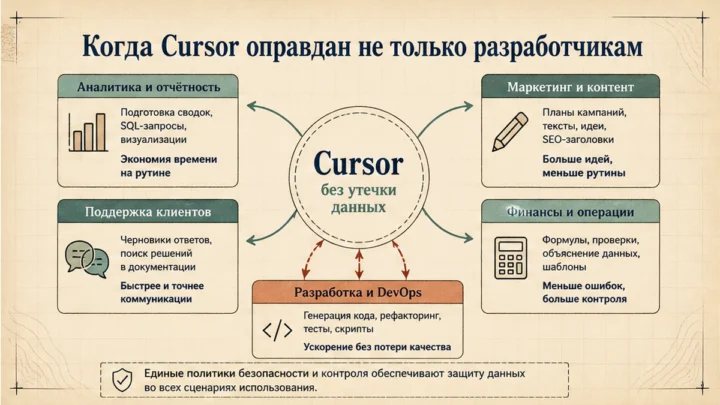 Схема сценариев с продуктами: Когда Cursor оправдан не только разработчикам: чек-лист сценариев