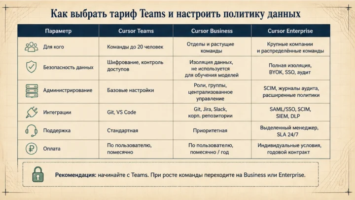 Таблица сравнения сервисов: Как выбрать тариф Teams и настроить политику данных