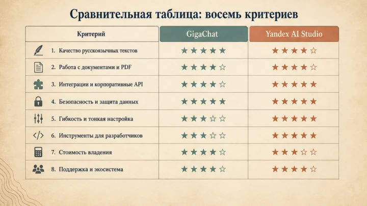 Чеклист миграции / действий: Сравнительная таблица: восемь критериев