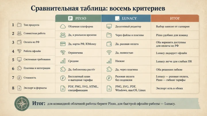 Карточка рисков / статусов: Сравнительная таблица: восемь критериев