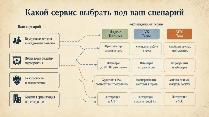 Схема сценариев с продуктами: Какой сервис выбрать под ваш сценарий