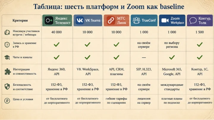 Чеклист миграции / действий: Таблица: шесть платформ и Zoom как baseline