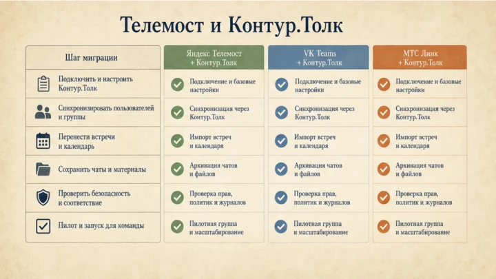 Чеклист миграции / действий: Телемост и Контур.Толк: когда хватает «просто ссылки»