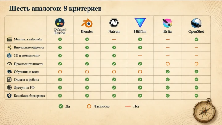 Чеклист миграции / действий: Сравните шесть аналогов After Effects по восьми критериям