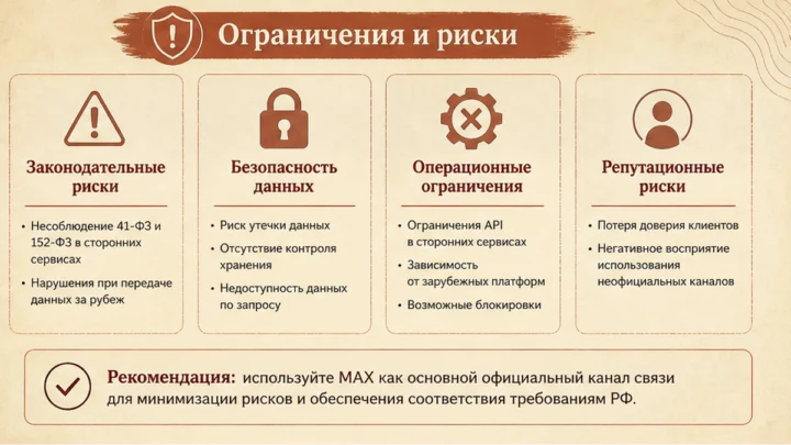 Карточка рисков / статусов: Ограничения и риски: верификация, модерация, ПДн и корпоративный мессенджер